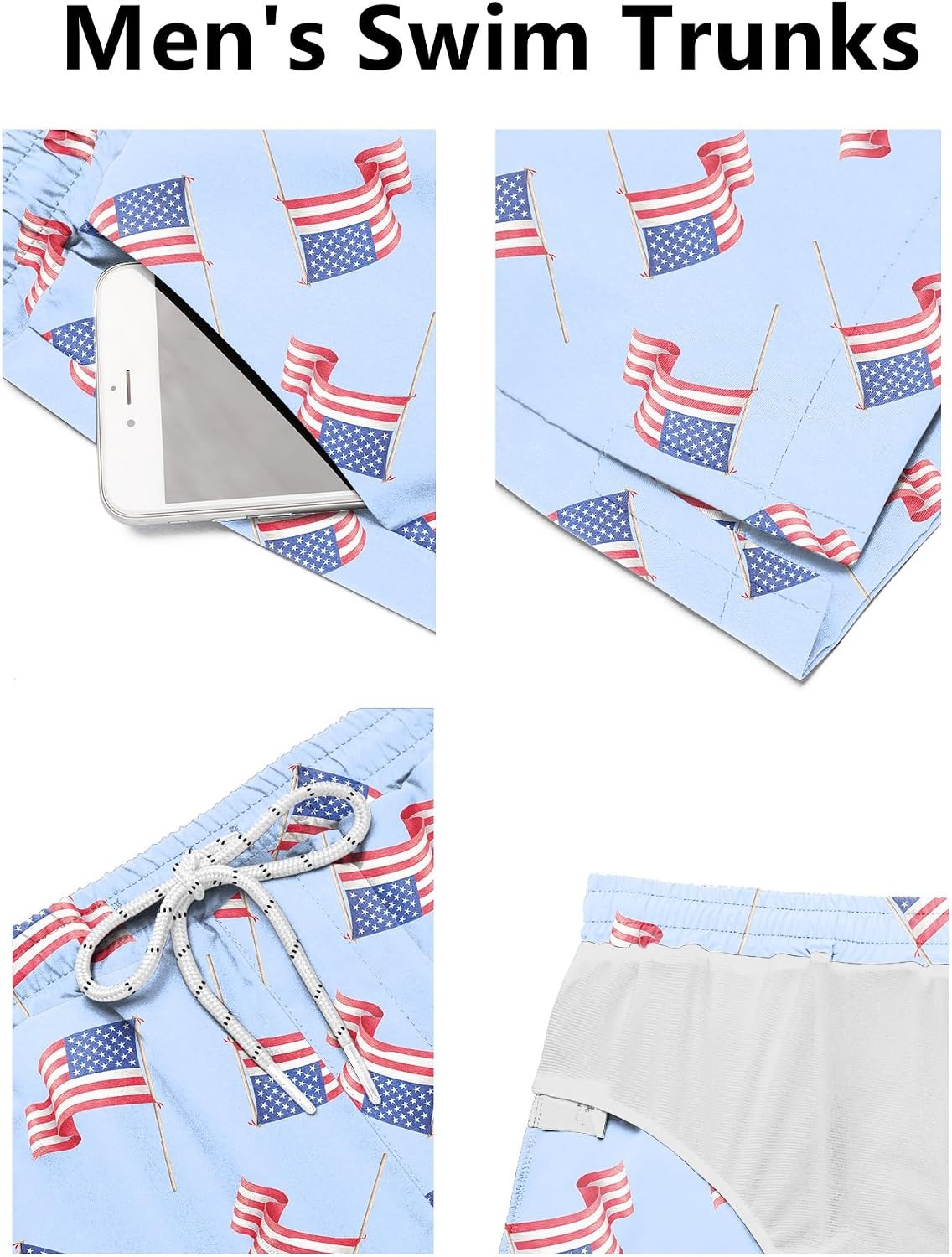 image:imageCOOFANDY Mens Swim Trunks Quick Dry Board Shorts Swimwear Bathing SuitP American Flag6