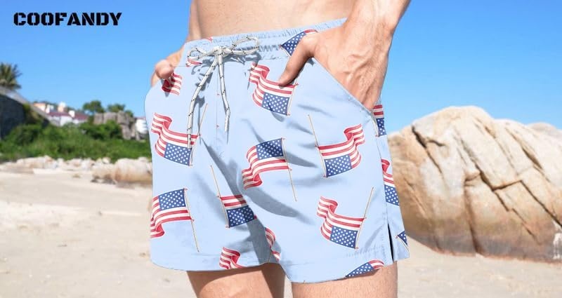 image:imageCOOFANDY Mens Swim Trunks Quick Dry Board Shorts Swimwear Bathing SuitP American Flag6