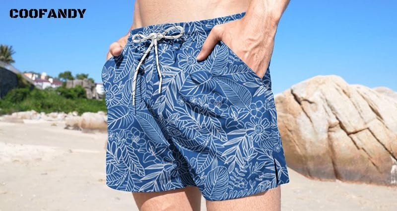 image:imageCOOFANDY Mens Swim Trunks Quick Dry Board Shorts Swimwear Bathing SuitP Blue Leaf