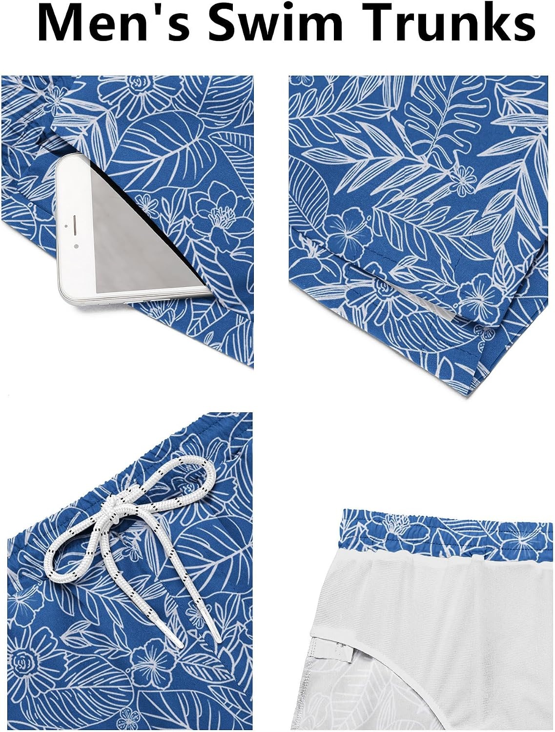 image:imageCOOFANDY Mens Swim Trunks Quick Dry Board Shorts Swimwear Bathing SuitP Blue Leaf