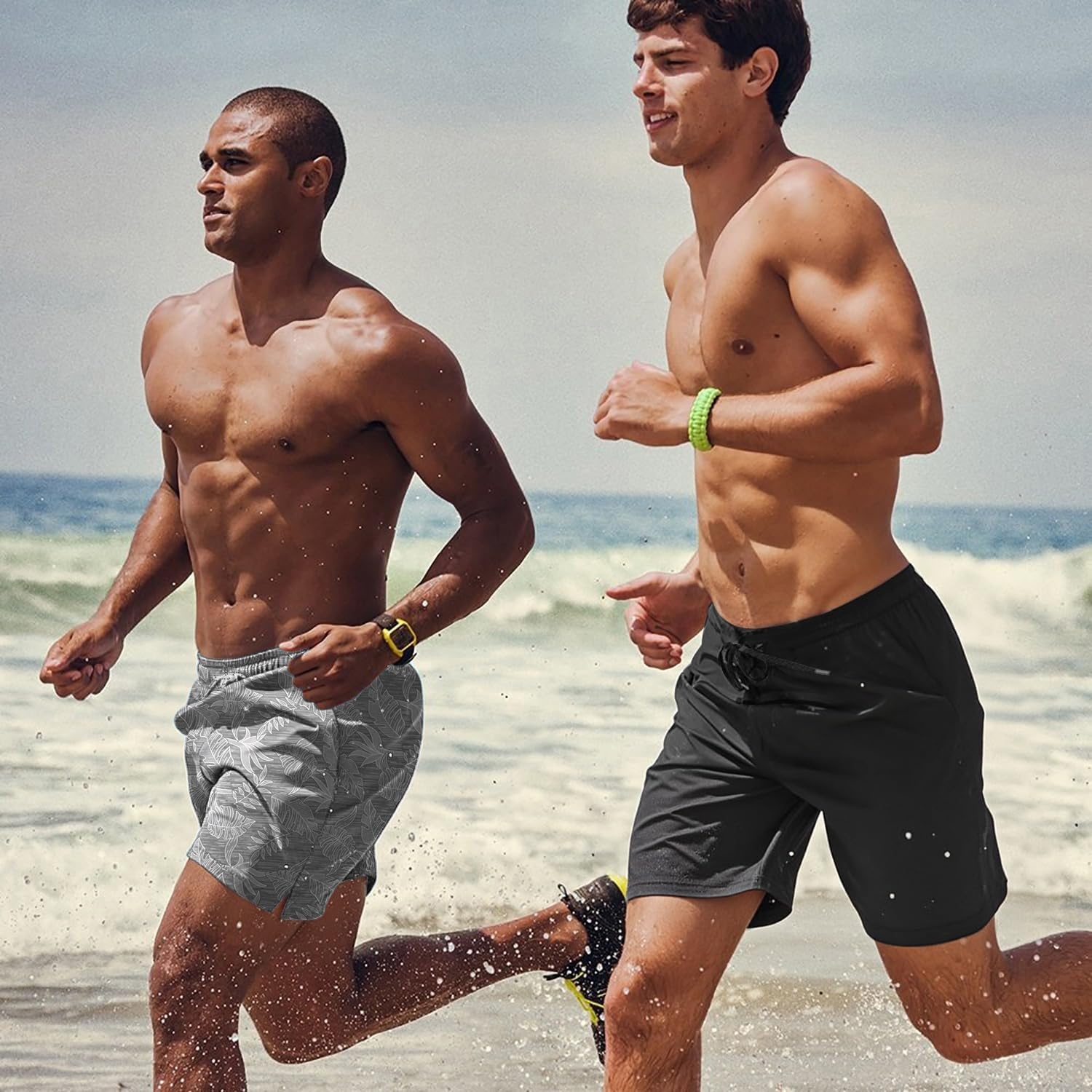 image:imageCOOFANDY Mens Swim Trunks Quick Dry Board Shorts Swimwear Bathing SuitP Grey Leaf