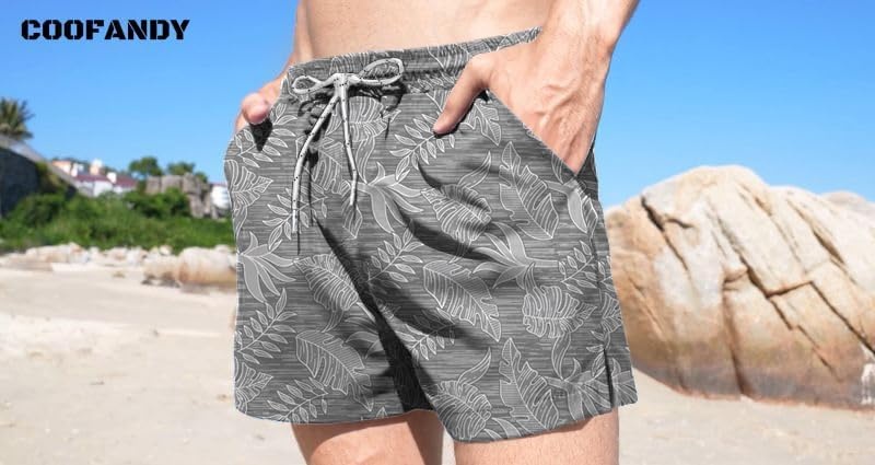 image:imageCOOFANDY Mens Swim Trunks Quick Dry Board Shorts Swimwear Bathing SuitP Grey Leaf