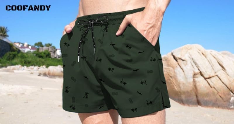 image:imageCOOFANDY Mens Swim Trunks Quick Dry Board Shorts Swimwear Bathing SuitPrinted Army Green