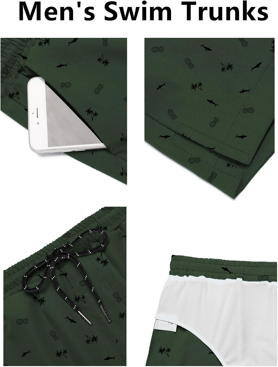 image:imageCOOFANDY Mens Swim Trunks Quick Dry Board Shorts Swimwear Bathing SuitPrinted Army Green