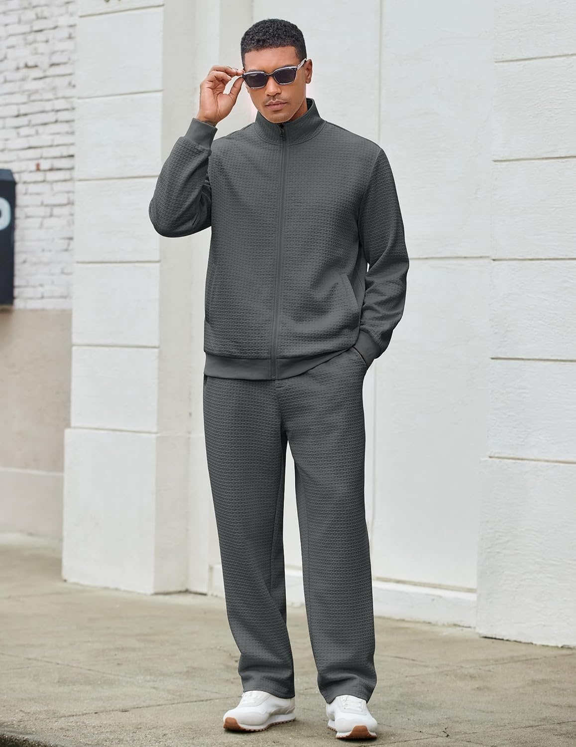 image:imageCOOFANDY Mens Tracksuit 2 Piece Set Full Zip Jogging Sweatsuits OutfitsDark Gray