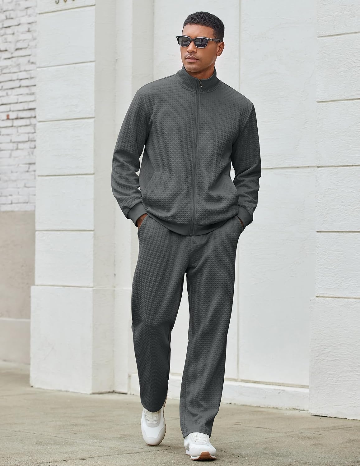 image:imageCOOFANDY Mens Tracksuit 2 Piece Set Full Zip Jogging Sweatsuits OutfitsDark Gray