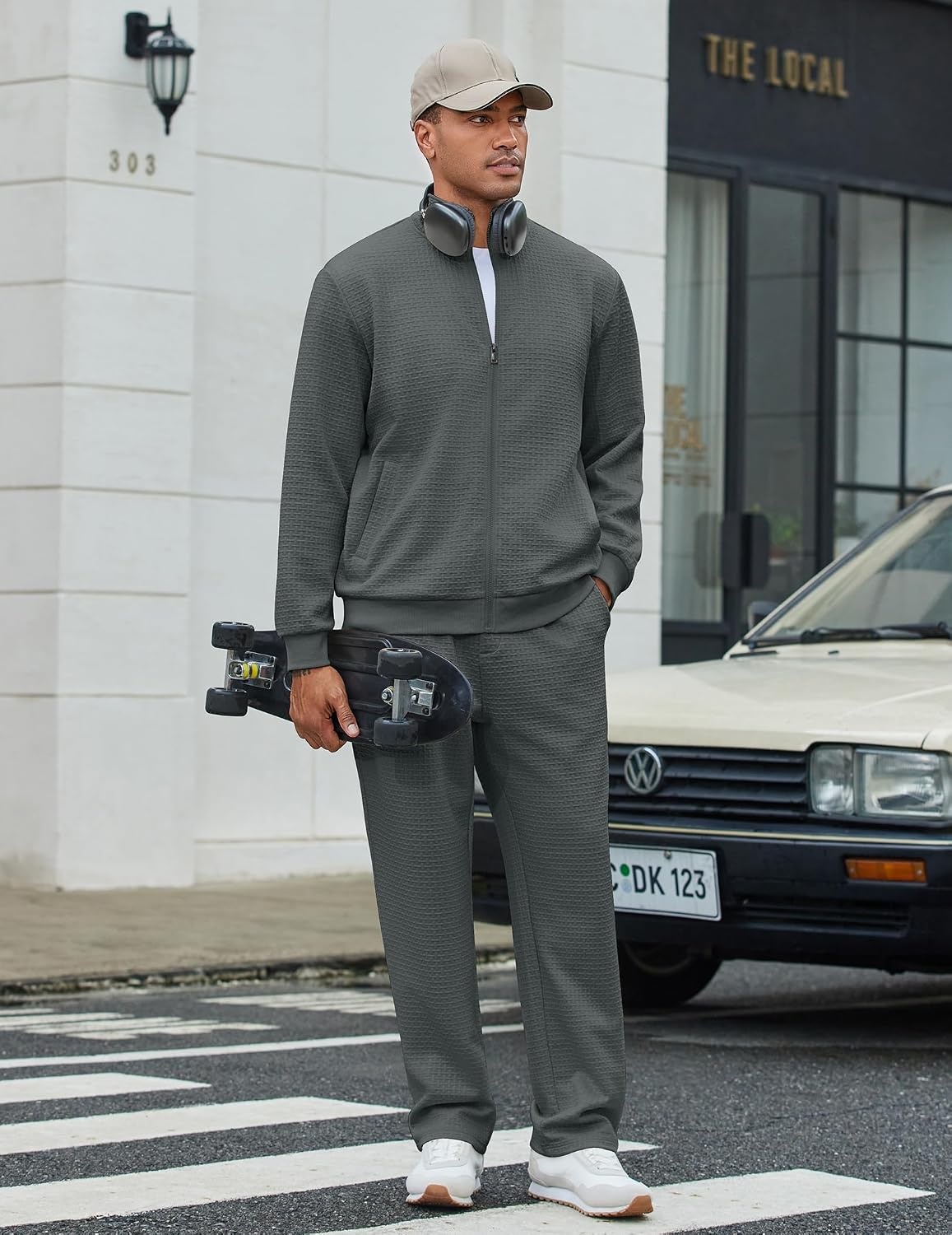 image:imageCOOFANDY Mens Tracksuit 2 Piece Set Full Zip Jogging Sweatsuits OutfitsDark Gray