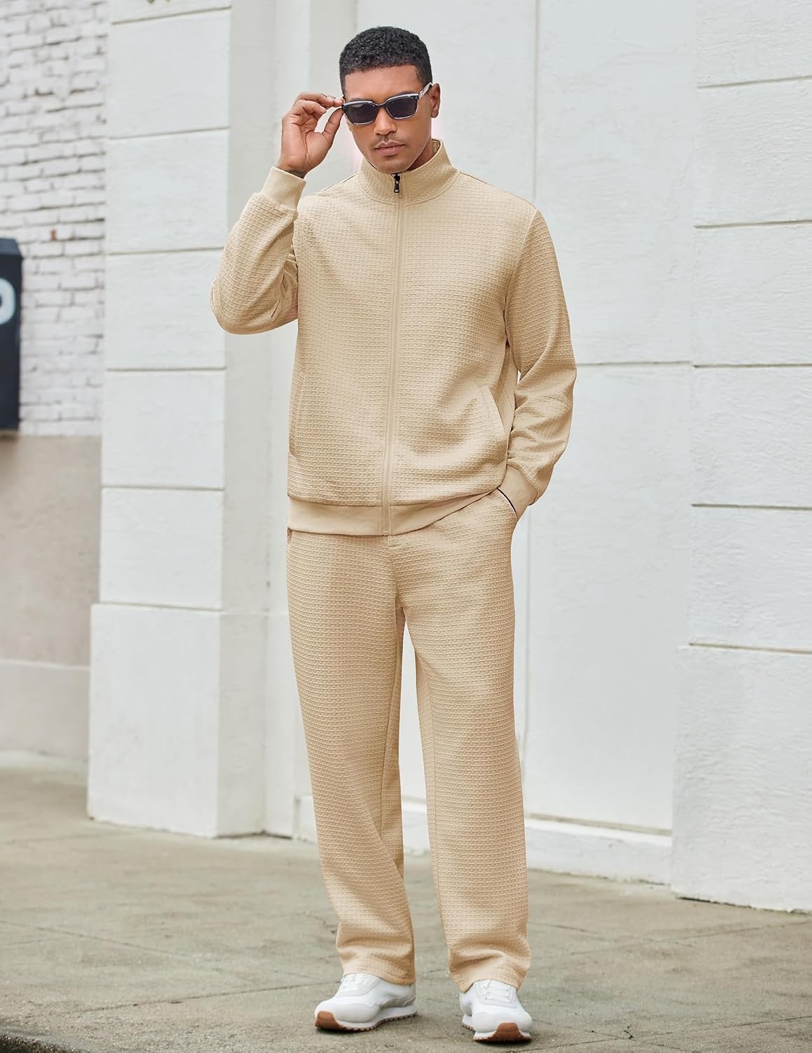 image:imageCOOFANDY Mens Tracksuit 2 Piece Set Full Zip Jogging Sweatsuits OutfitsKhaki
