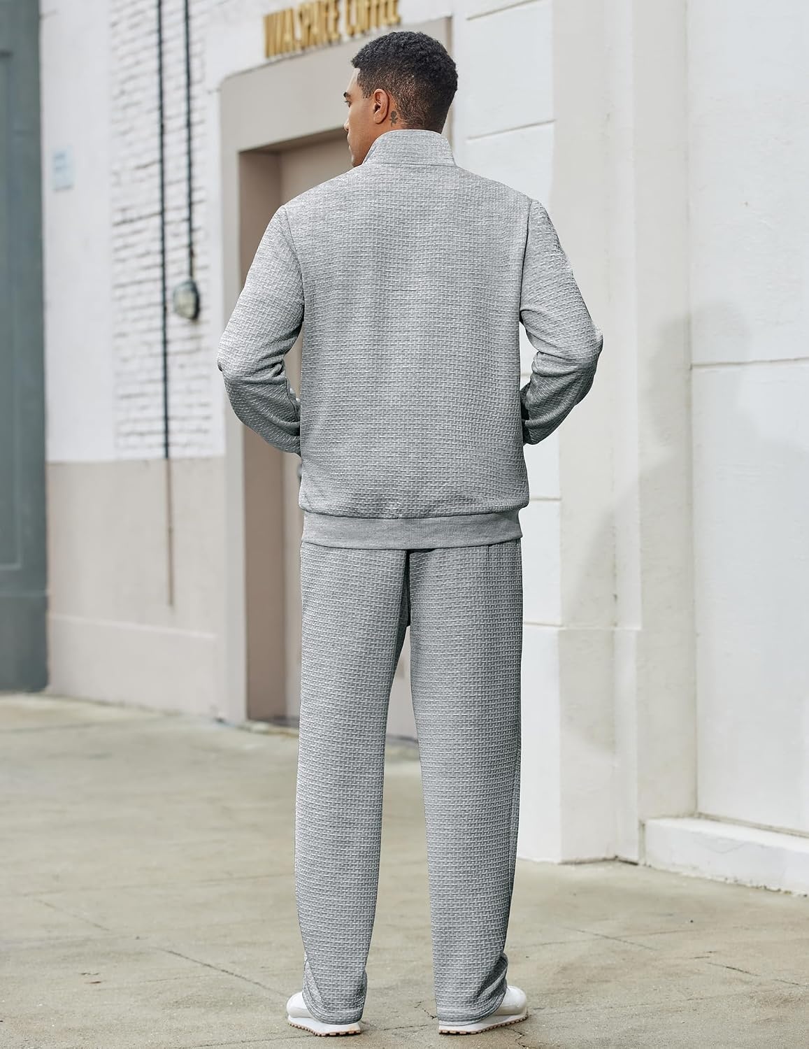 image:imageCOOFANDY Mens Tracksuit 2 Piece Set Full Zip Jogging Sweatsuits OutfitsLight Gray