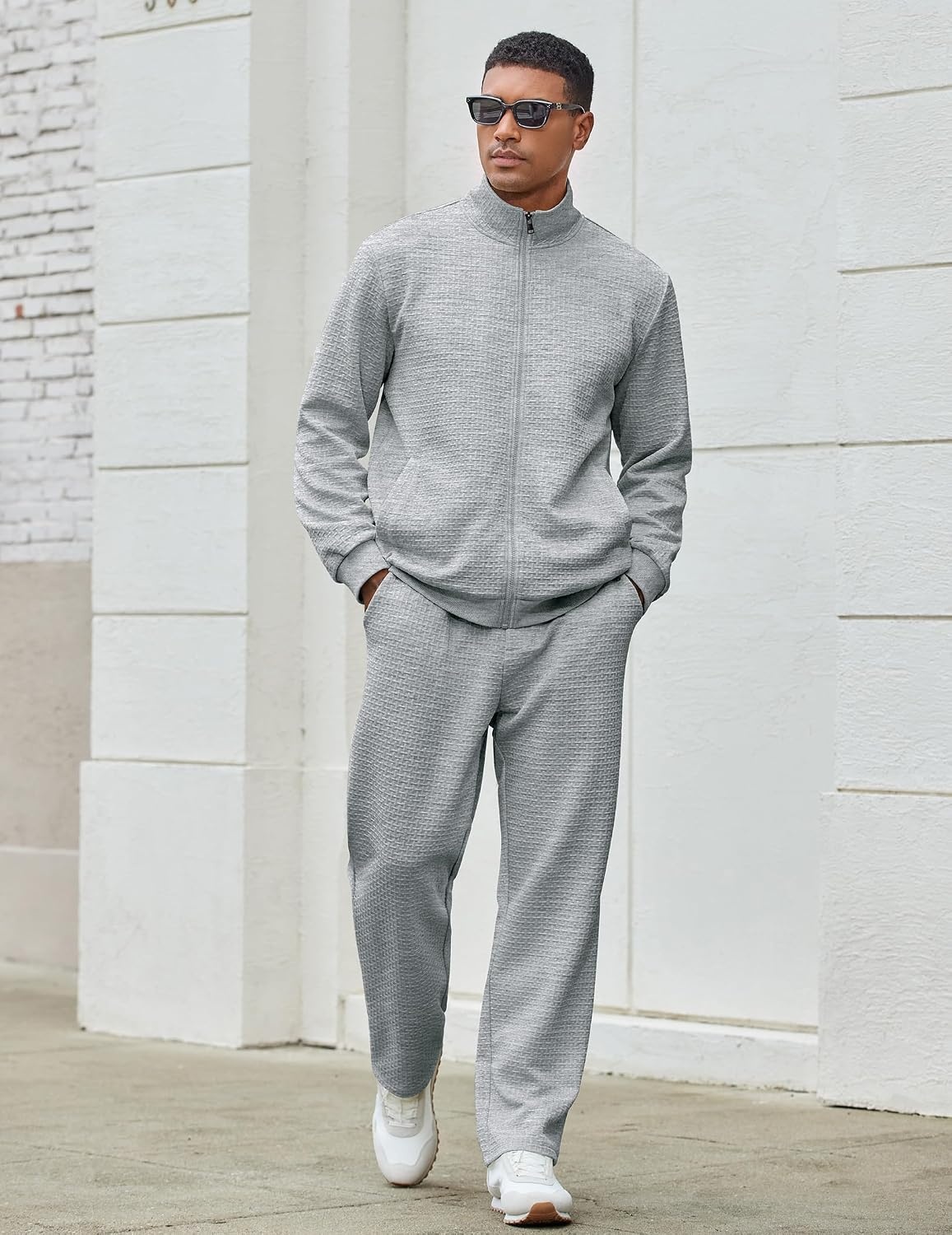 image:imageCOOFANDY Mens Tracksuit 2 Piece Set Full Zip Jogging Sweatsuits OutfitsLight Gray