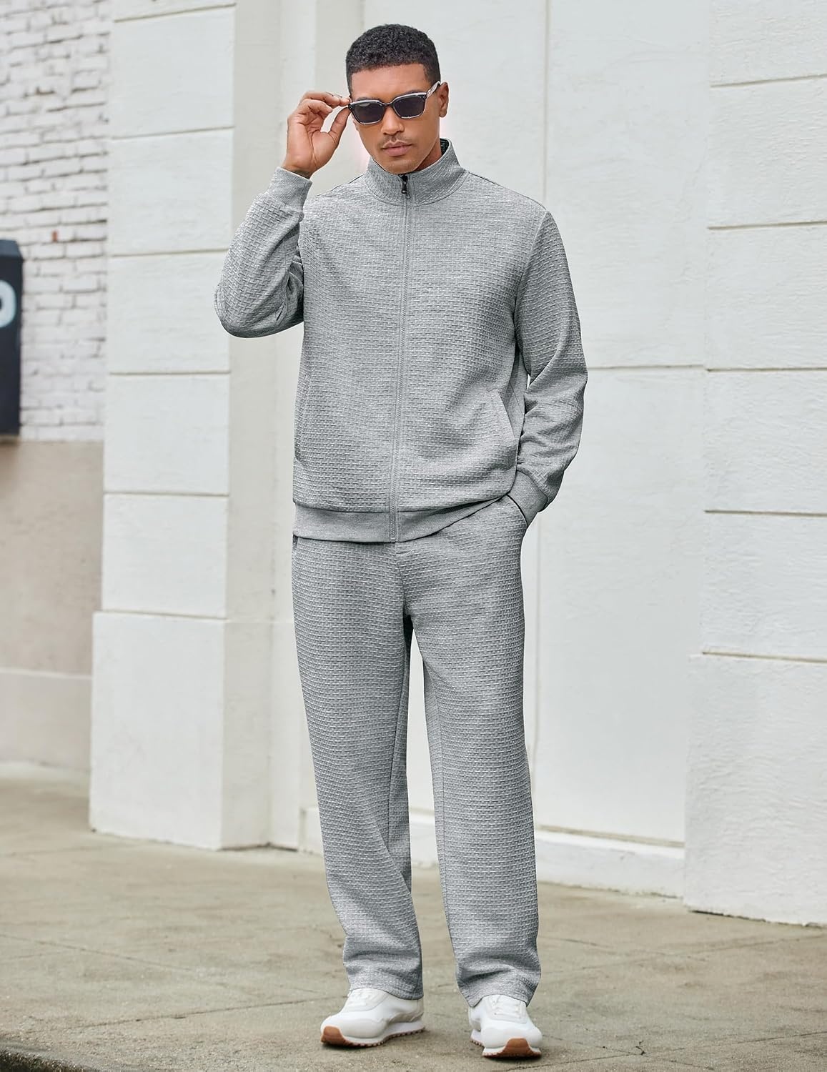 image:imageCOOFANDY Mens Tracksuit 2 Piece Set Full Zip Jogging Sweatsuits OutfitsLight Gray