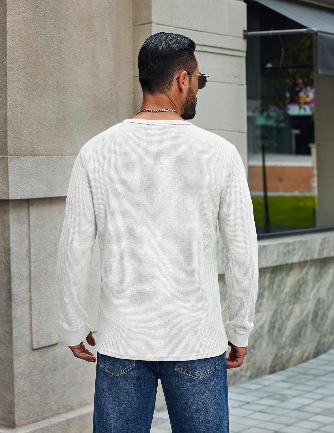 image:imageCOOFANDY Mens Waffle Long Sleeve Shirt Crew Neck Cotton Blend Basic T ShirtWhite