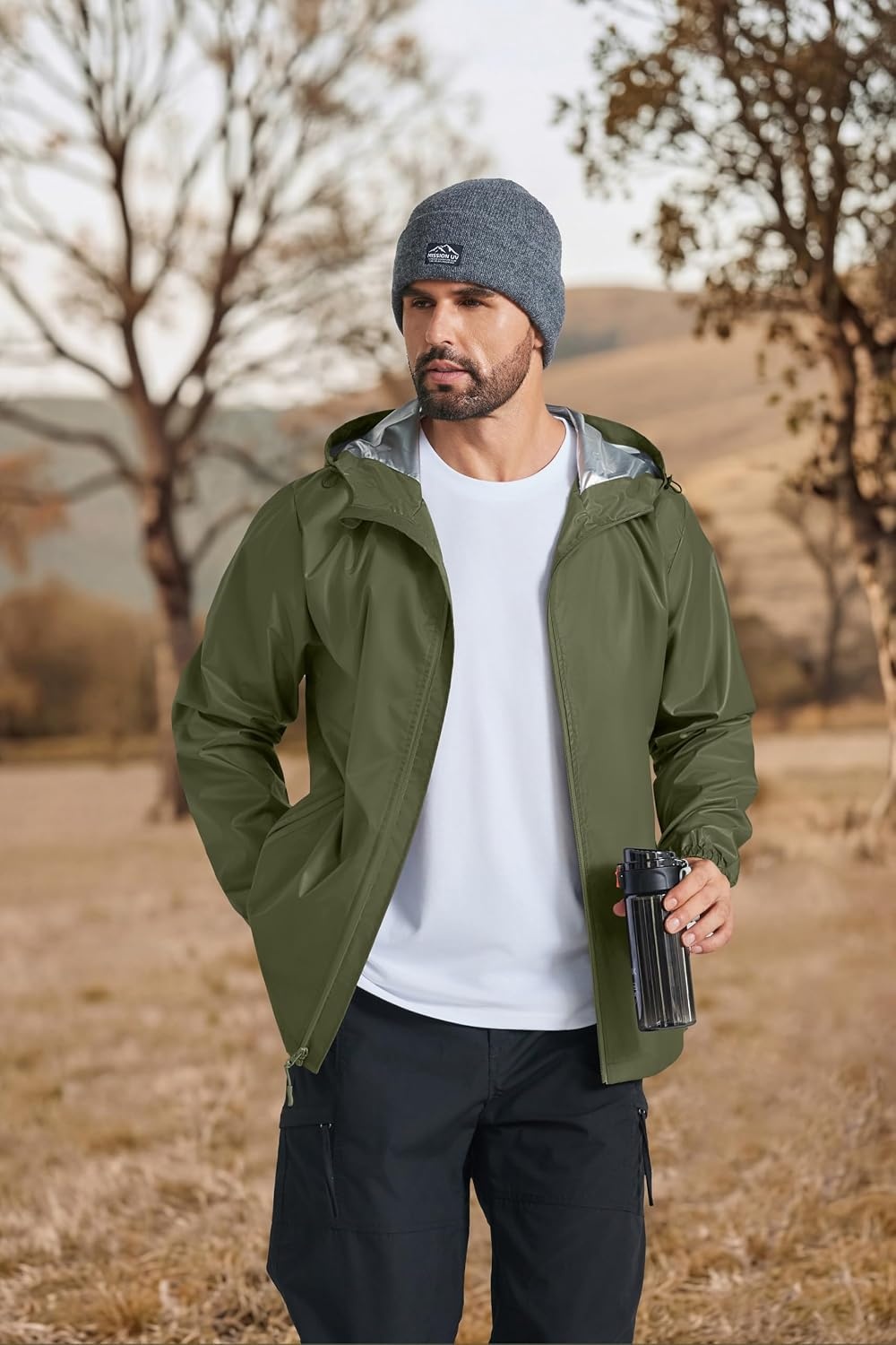 image:imageCOOFANDY Rain Jacket Men Raincoat Waterproof With Hood Packable WindbreakerArmy Green