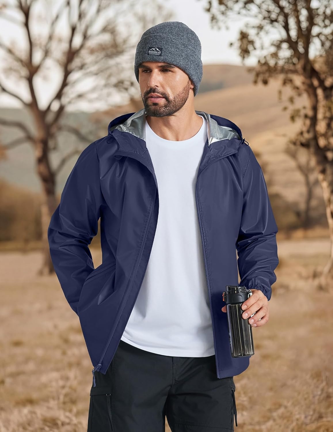 image:imageCOOFANDY Rain Jacket Men Raincoat Waterproof With Hood Packable WindbreakerNavy Blue