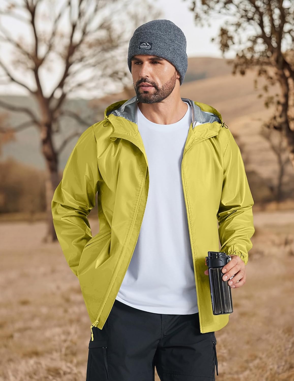 image:imageCOOFANDY Rain Jacket Men Raincoat Waterproof With Hood Packable WindbreakerYellow