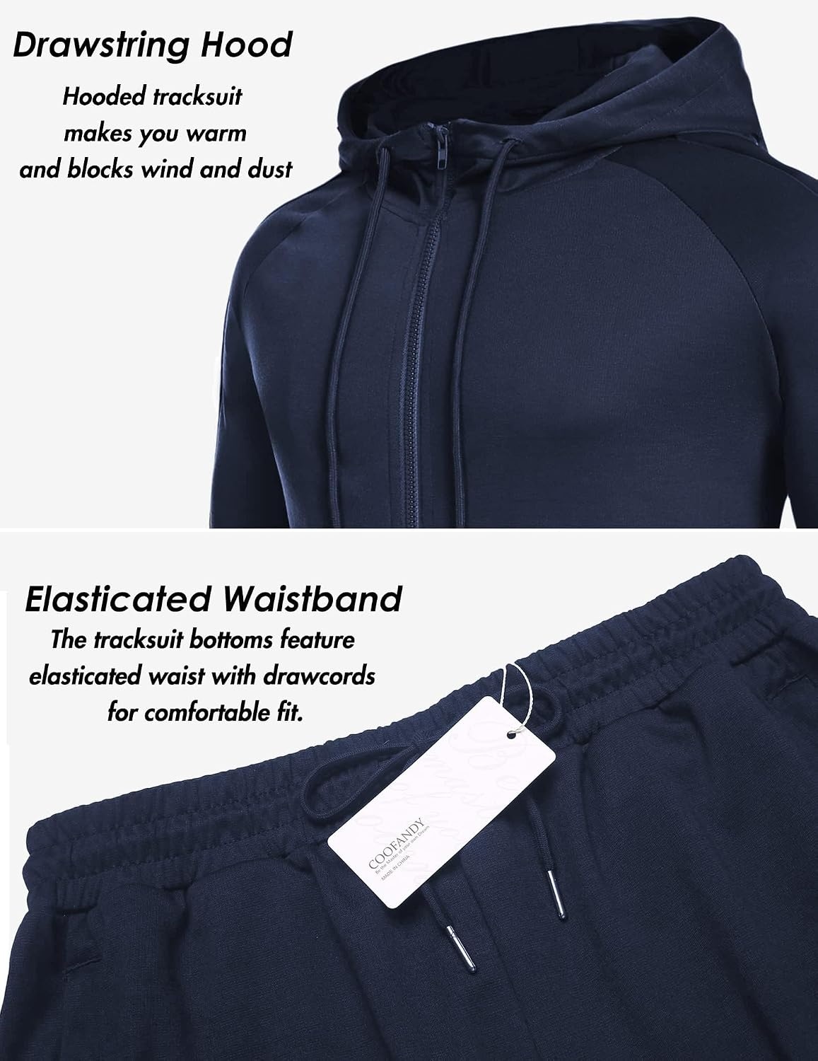 image:imageCOOFANDY Tracksuit Mens Full Zip Hoodie Sweatsuit 2 Set with Zipper PocketNavy Blue