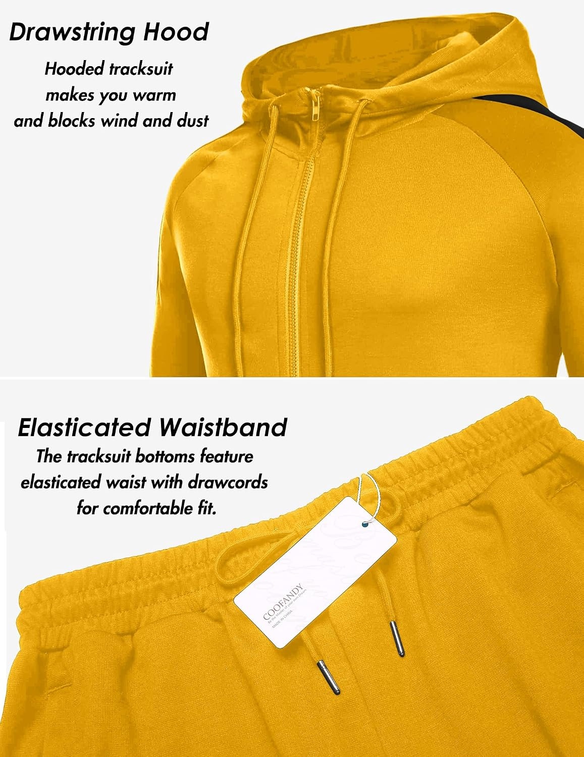 image:imageCOOFANDY Tracksuit Mens Full Zip Hoodie Sweatsuit 2 Set with Zipper PocketYellow