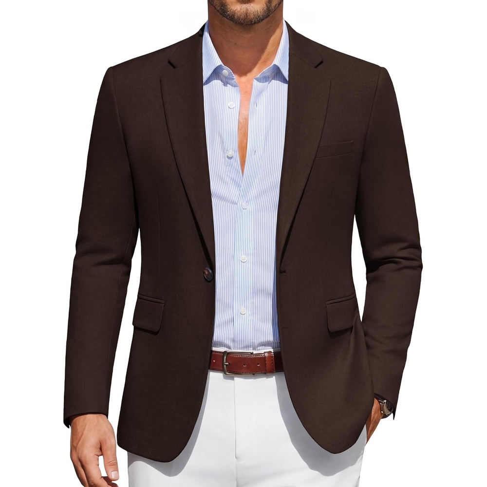 image:imageCOOFANDY Men Casual Blazer Wrinkle Free Sports Coat One Button Suit JacketBrown