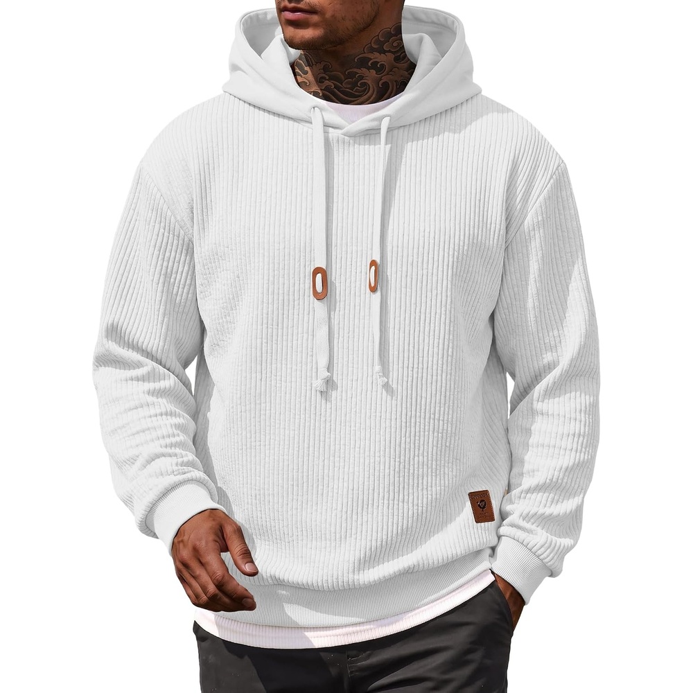 image:imageCOOFANDY Men Hoodies Sweatshirt Casual Long Sleeve Drawstring Hood PulloverAwhite