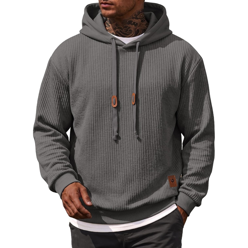 image:imageCOOFANDY Men Hoodies Sweatshirt Casual Long Sleeve Drawstring Hood PulloverDark Grey