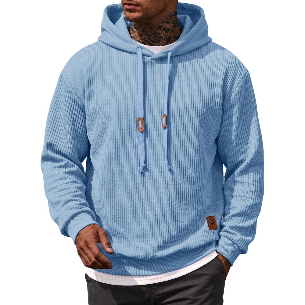 image:imageCOOFANDY Men Hoodies Sweatshirt Casual Long Sleeve Drawstring Hood PulloverLight Blue