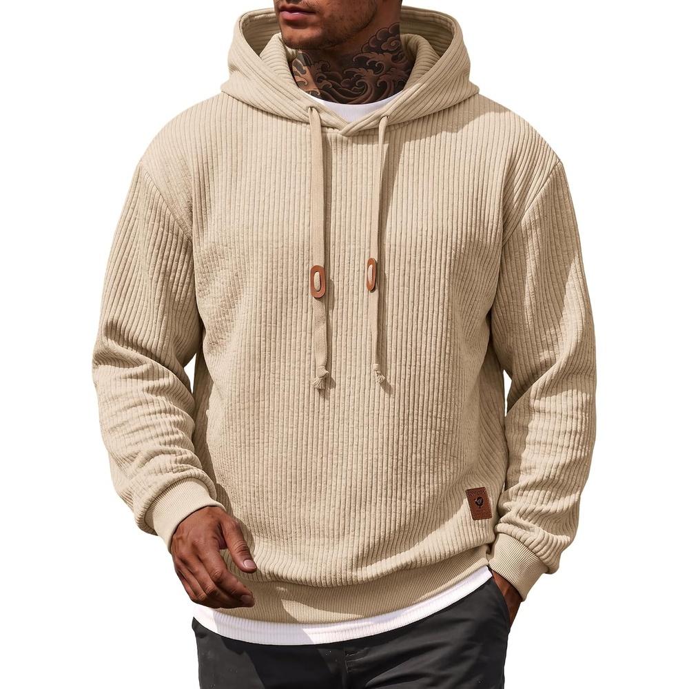 image:imageCOOFANDY Men Hoodies Sweatshirt Casual Long Sleeve Drawstring Hood PulloverLight Khaki