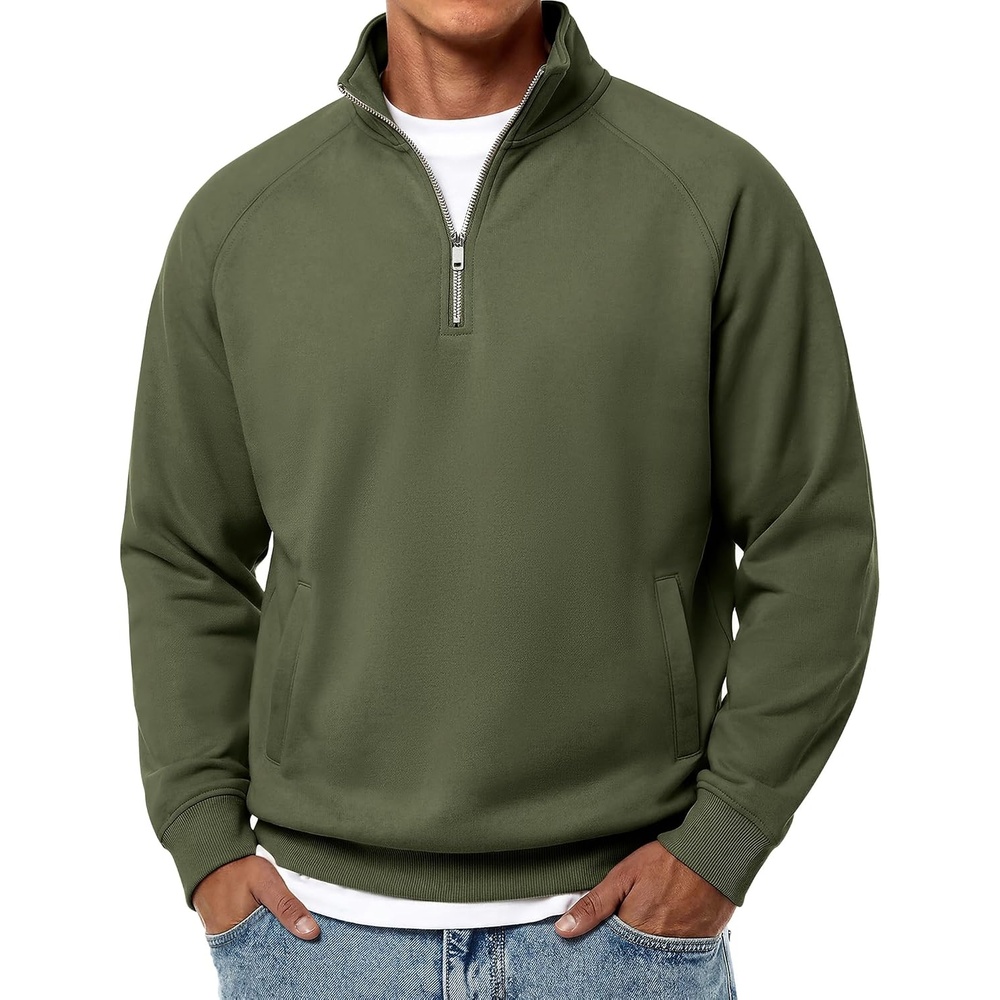 image:imageCOOFANDY Men Quarter Zip Pullover 14 Zip Mock Neck Fleece SweatshirtArmy Green