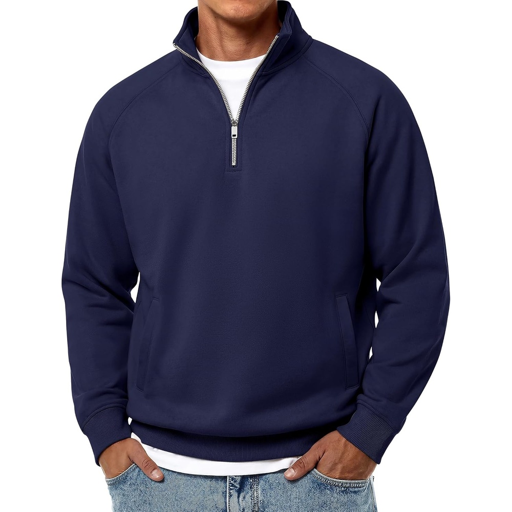 image:imageCOOFANDY Men Quarter Zip Pullover 14 Zip Mock Neck Fleece SweatshirtDark Blue