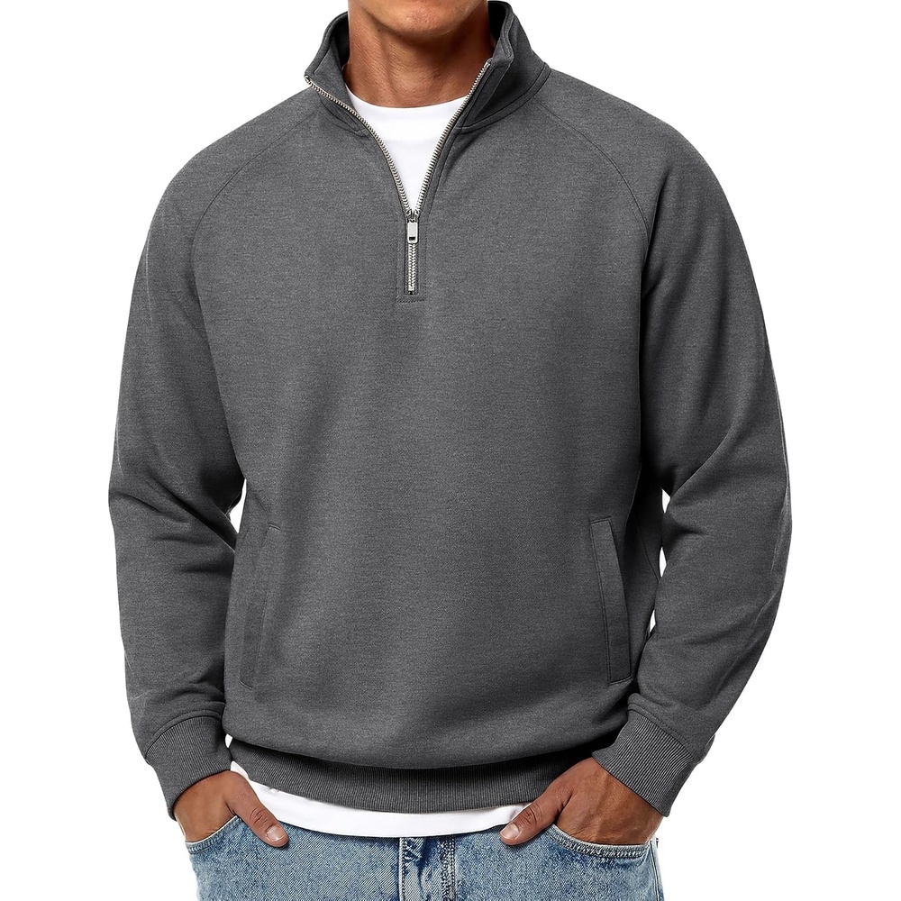 image:imageCOOFANDY Men Quarter Zip Pullover 14 Zip Mock Neck Fleece SweatshirtGrey