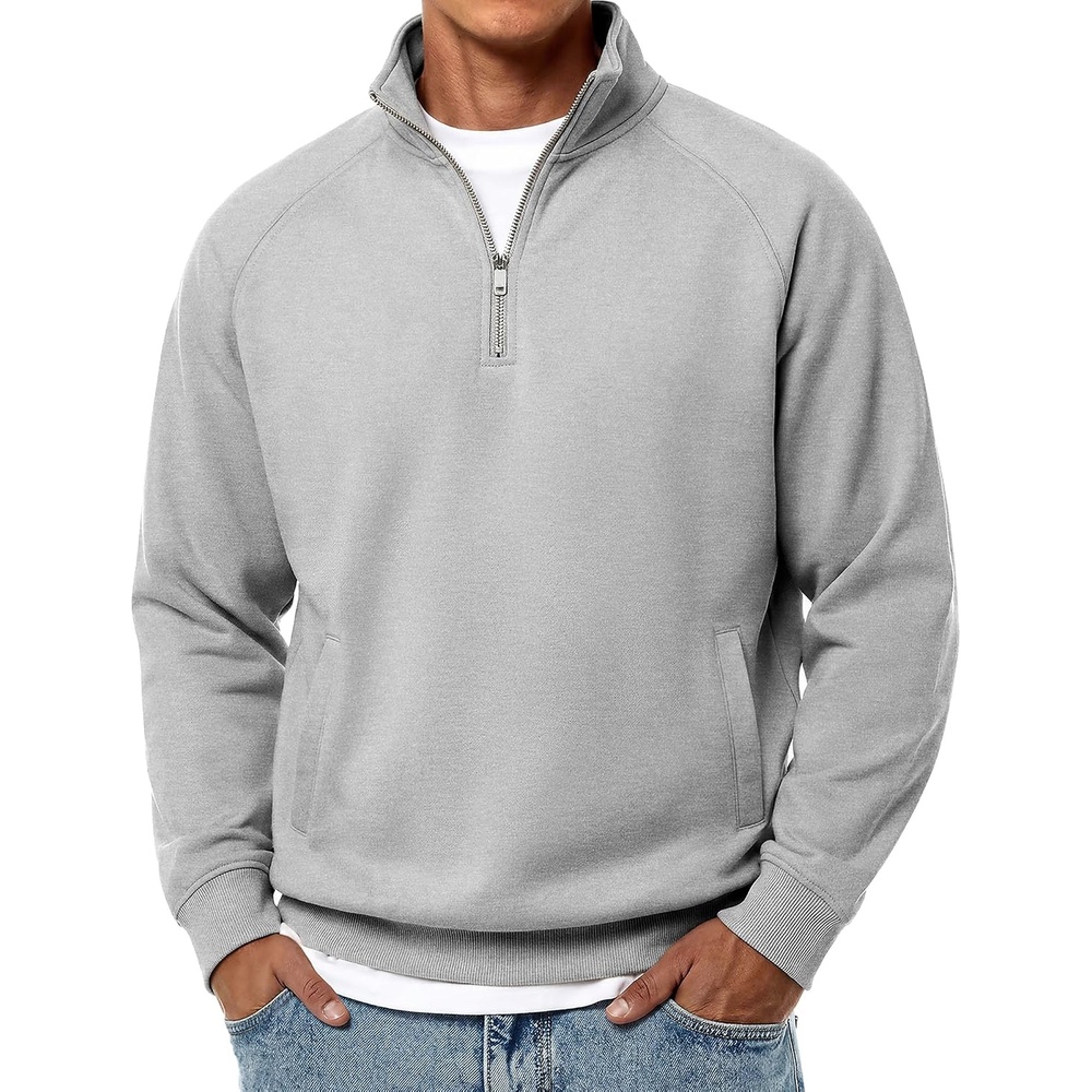 image:imageCOOFANDY Men Quarter Zip Pullover 14 Zip Mock Neck Fleece SweatshirtLight Grey
