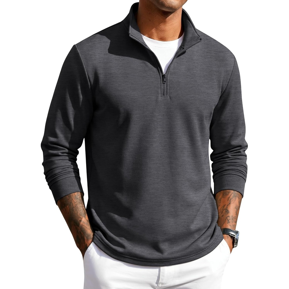 image:imageCOOFANDY Men Quarter Zip Pullover Sweatshirts Long Sleeve Mock Neck SweaterGrey