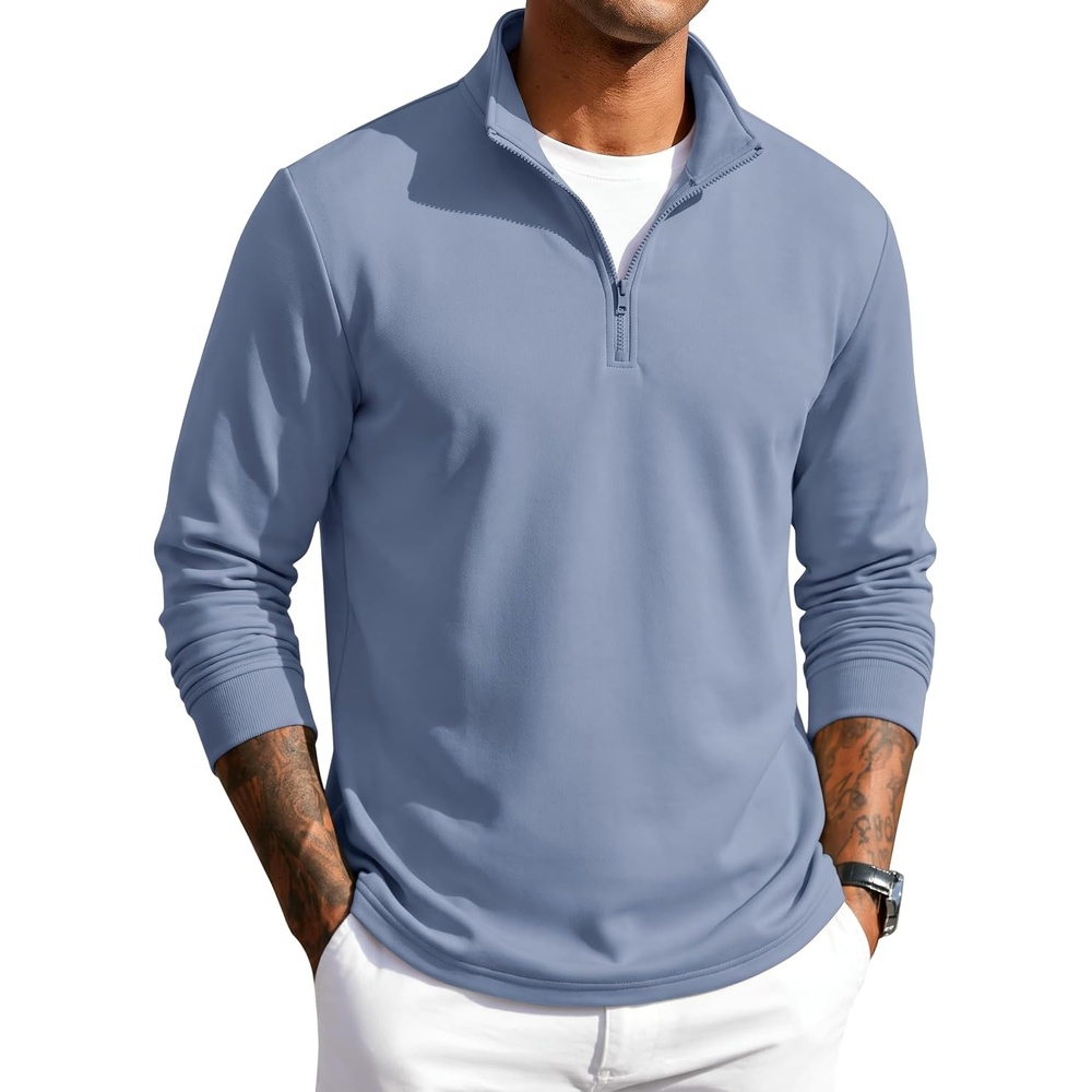 image:imageCOOFANDY Men Quarter Zip Pullover Sweatshirts Long Sleeve Mock Neck SweaterSky Blue