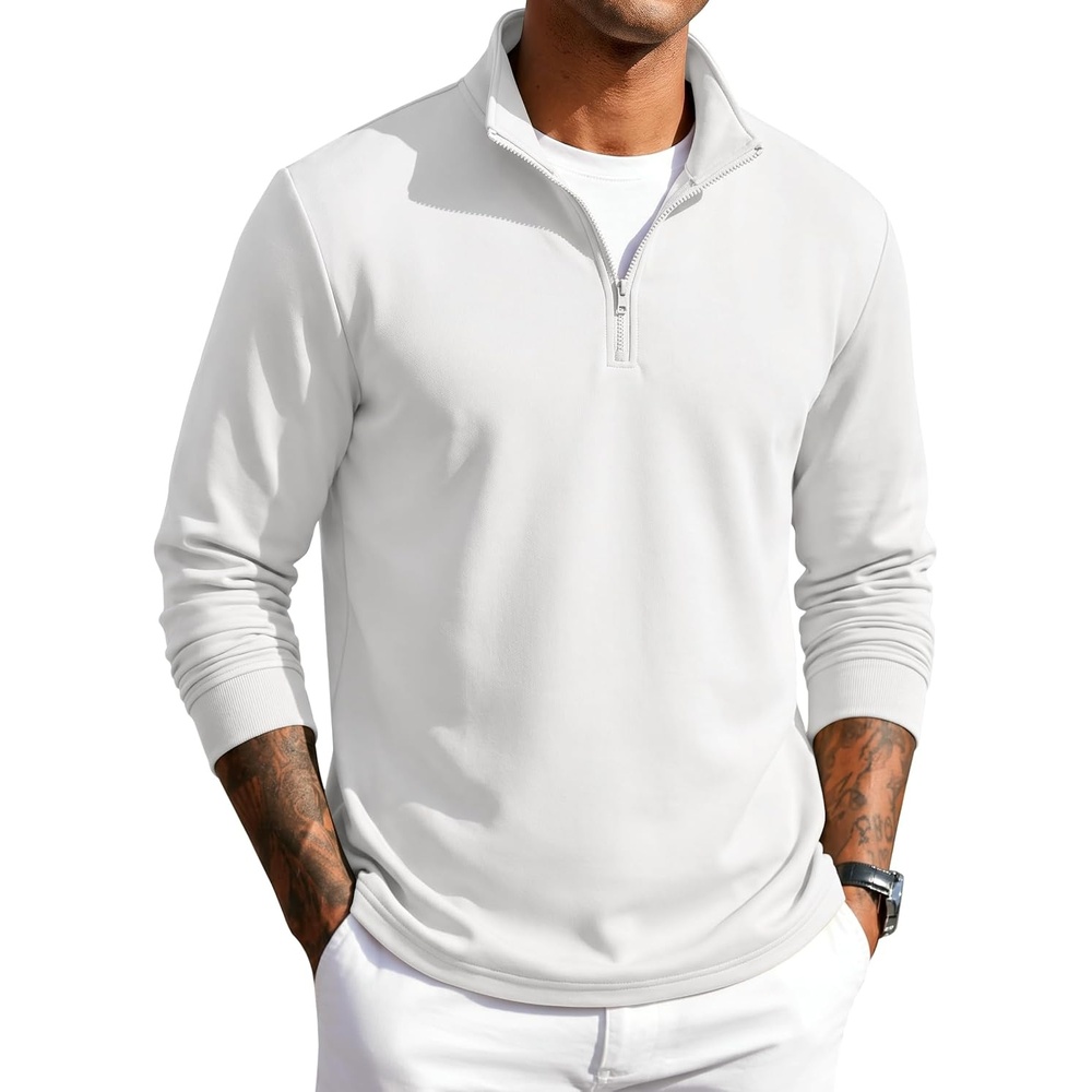 image:imageCOOFANDY Men Quarter Zip Pullover Sweatshirts Long Sleeve Mock Neck SweaterWhite