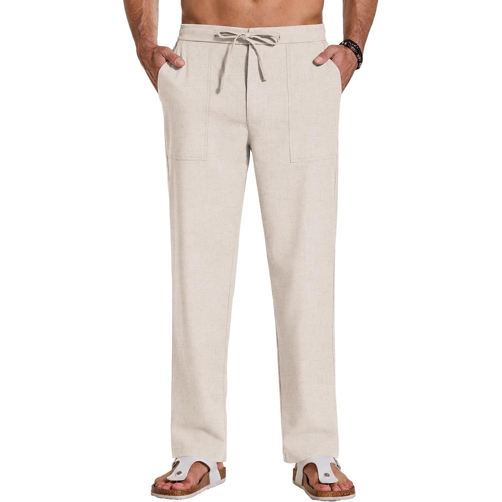 image:imageCOOFANDY Mens Casual Cotton Linen Pants Lightweight Beach Dress PantLinen Khaki