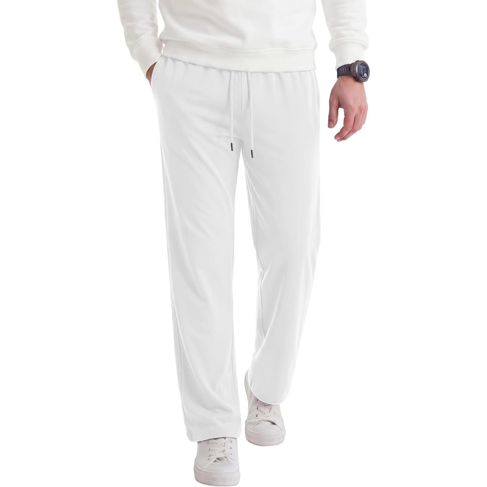 image:imageCOOFANDY Mens Casual Cotton Pant Knit Elastic Waist Yoga Pant with PocketWhite