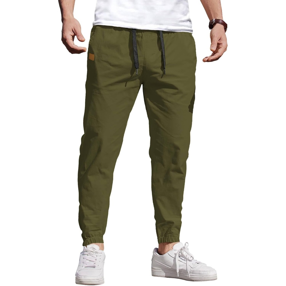 image:imageCOOFANDY Mens Casual Joggers Cotton Elastic Drawstring Chino Cargo PantsArmy Green