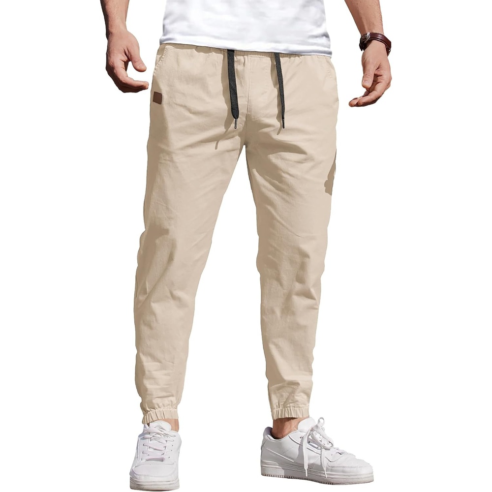 image:imageCOOFANDY Mens Casual Joggers Cotton Elastic Drawstring Chino Cargo PantsBeige