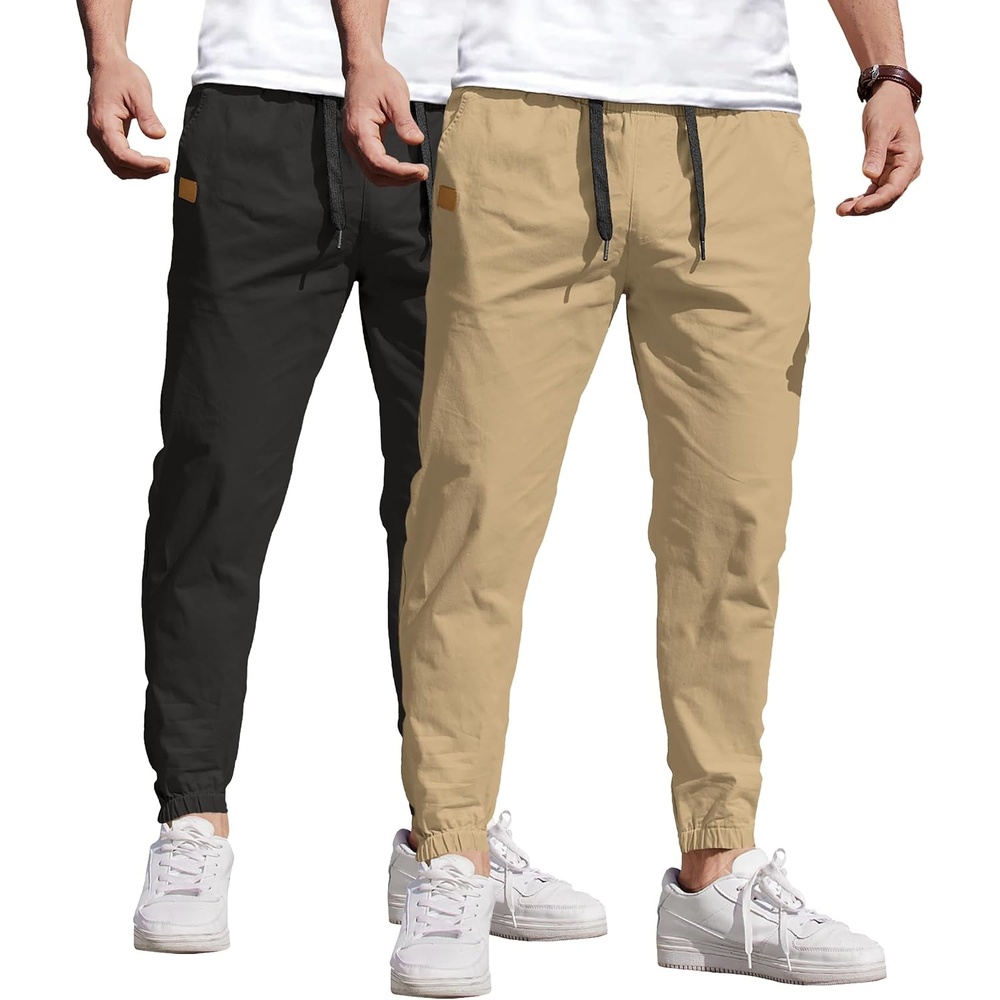 image:imageCOOFANDY Mens Casual Joggers Cotton Elastic Drawstring Chino Cargo PantsBlack Khaki