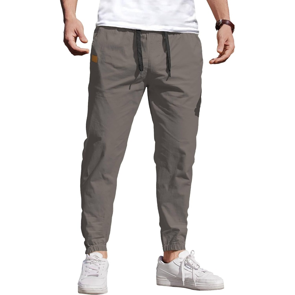 image:imageCOOFANDY Mens Casual Joggers Cotton Elastic Drawstring Chino Cargo PantsDrak Grey