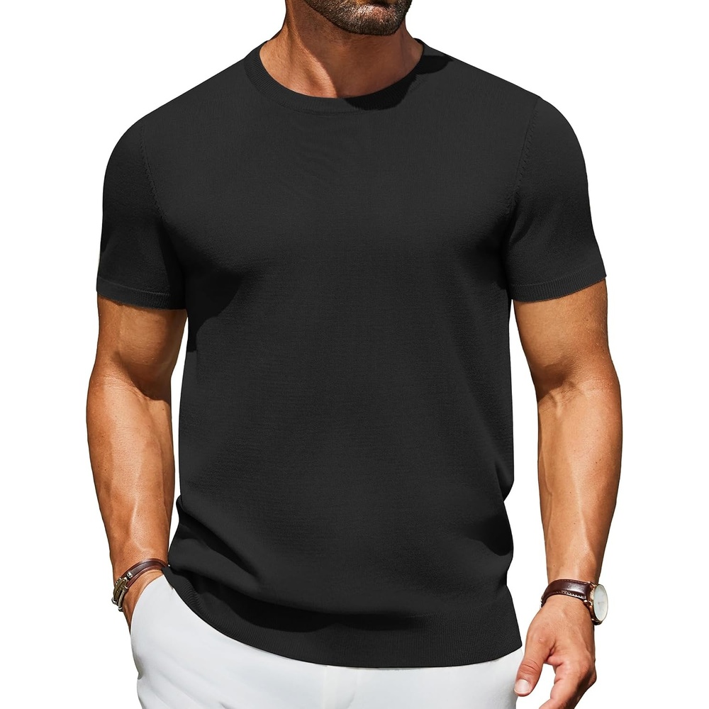 image:imageCOOFANDY Mens Casual TShirts Short Sleeve Crewneck Pullover Knit TeeBlack