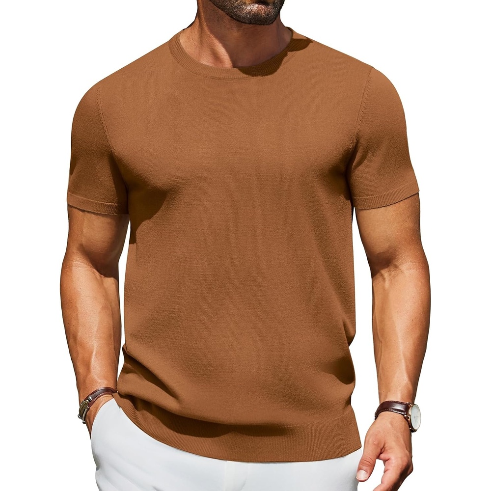 image:imageCOOFANDY Mens Casual TShirts Short Sleeve Crewneck Pullover Knit TeeCaramel