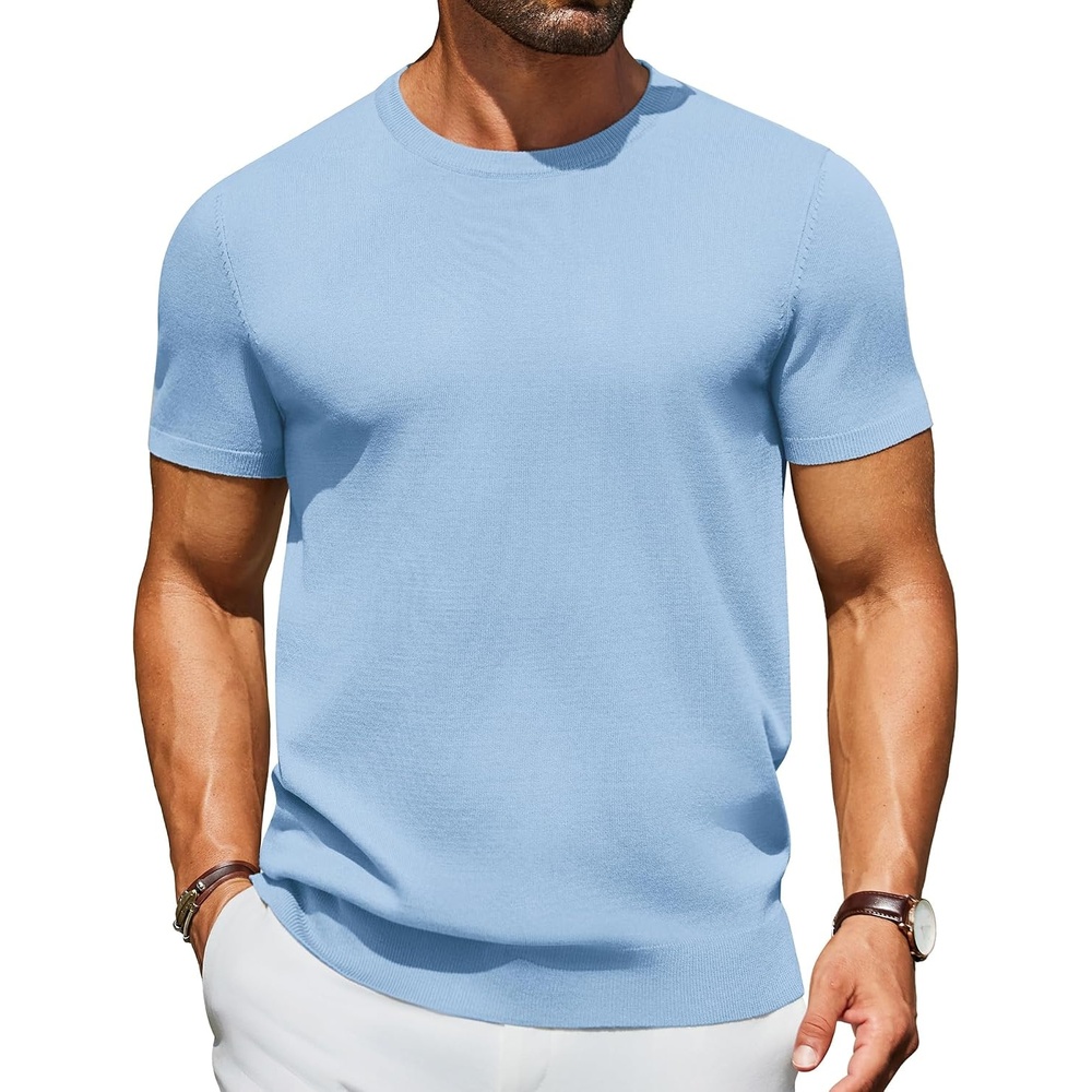 image:imageCOOFANDY Mens Casual TShirts Short Sleeve Crewneck Pullover Knit TeeLight Blue