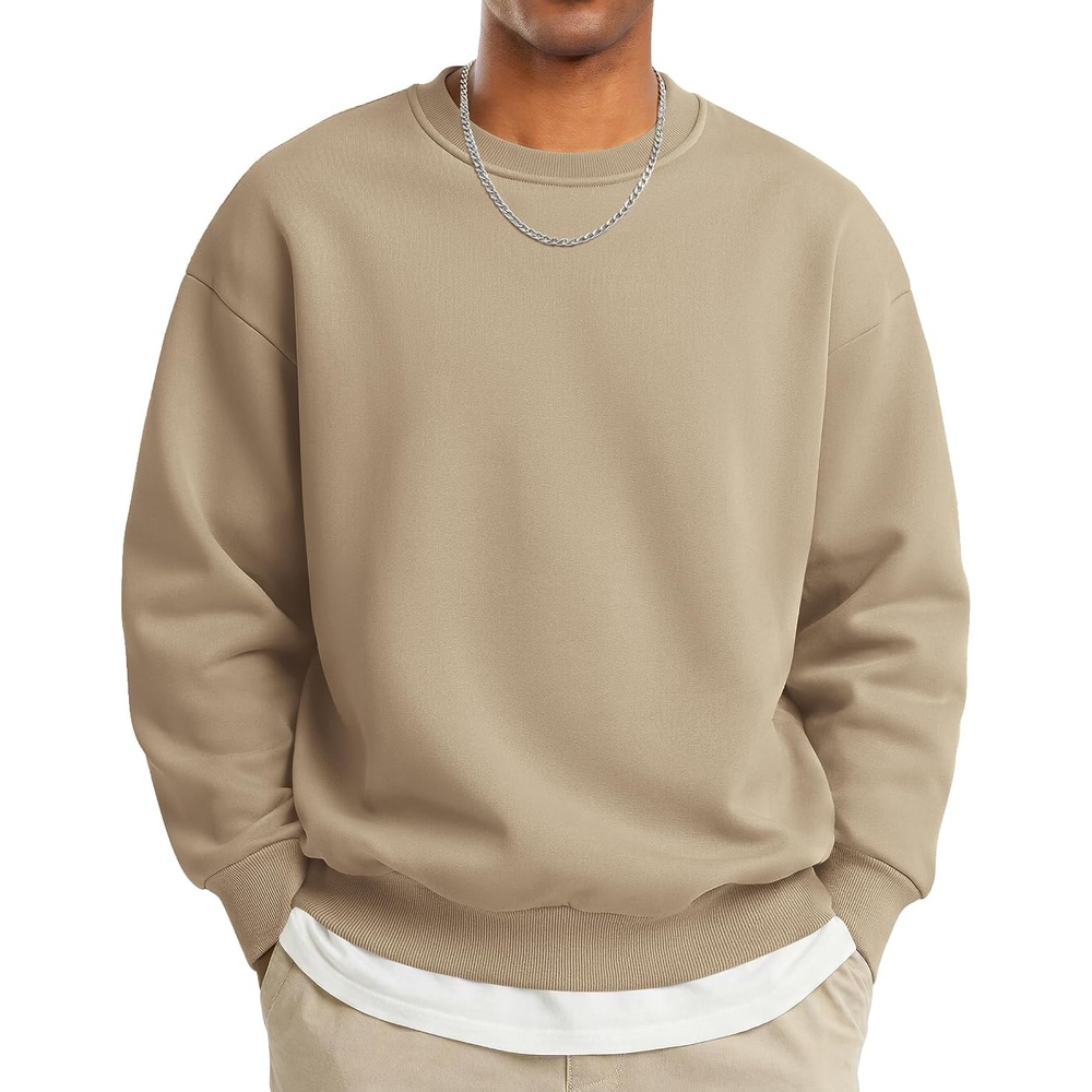 image:imageCOOFANDY Mens Crewneck Sweatshirts Fleece Pullover Thermal Casual ShirtKhaki