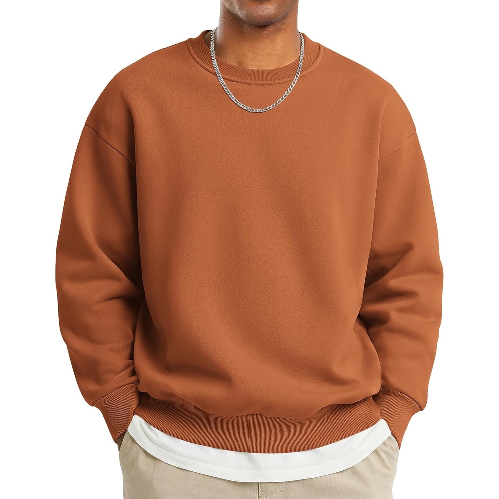 image:imageCOOFANDY Mens Crewneck Sweatshirts Fleece Pullover Thermal Casual ShirtLight Brown