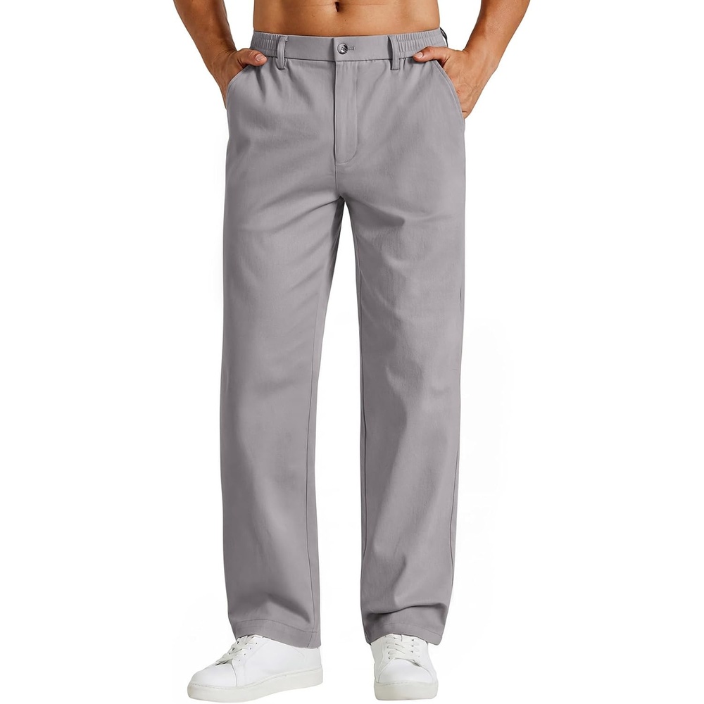 image:imageCOOFANDY Mens Khaki Pants Relaxed Fit Stretch Chinos Straight Dress SlacksLight Grey