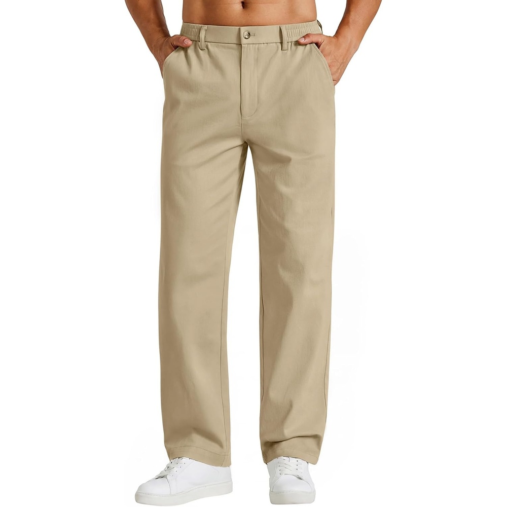 image:imageCOOFANDY Mens Khaki Pants Relaxed Fit Stretch Chinos Straight Dress SlacksLight Khaki