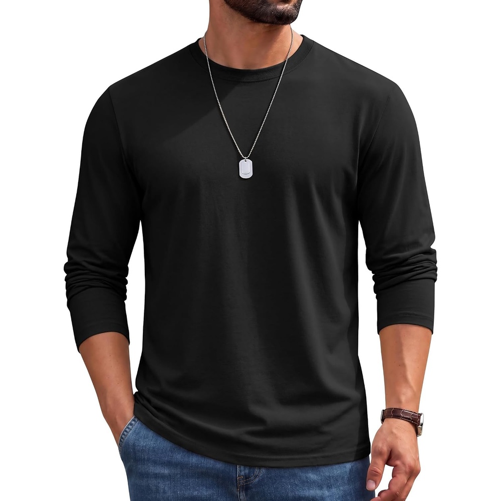 image:imageCOOFANDY Mens Long Sleeve Shirts Crew Neck Cotton TShirt Casual ShirtsAblack