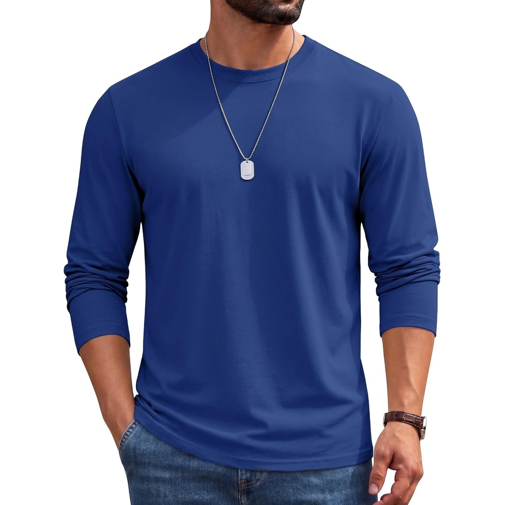 image:imageCOOFANDY Mens Long Sleeve Shirts Crew Neck Cotton TShirt Casual ShirtsBlue