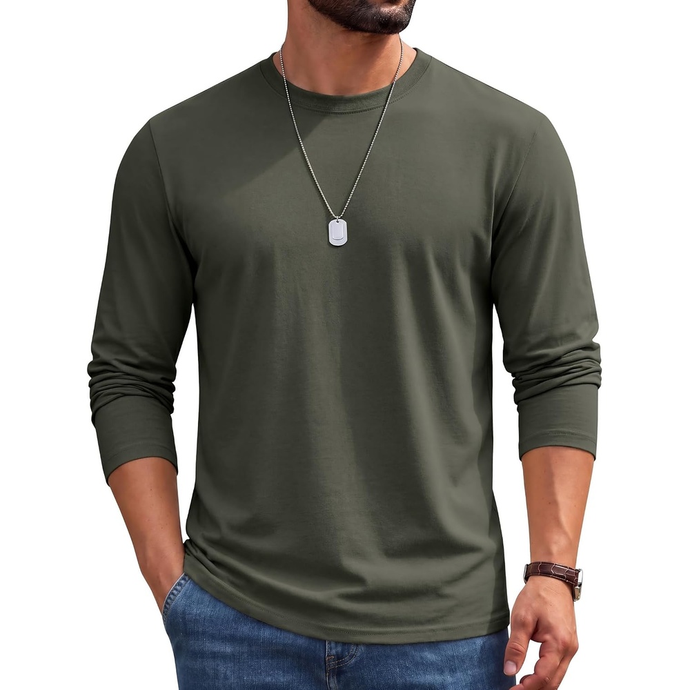 image:imageCOOFANDY Mens Long Sleeve Shirts Crew Neck Cotton TShirt Casual ShirtsGreen
