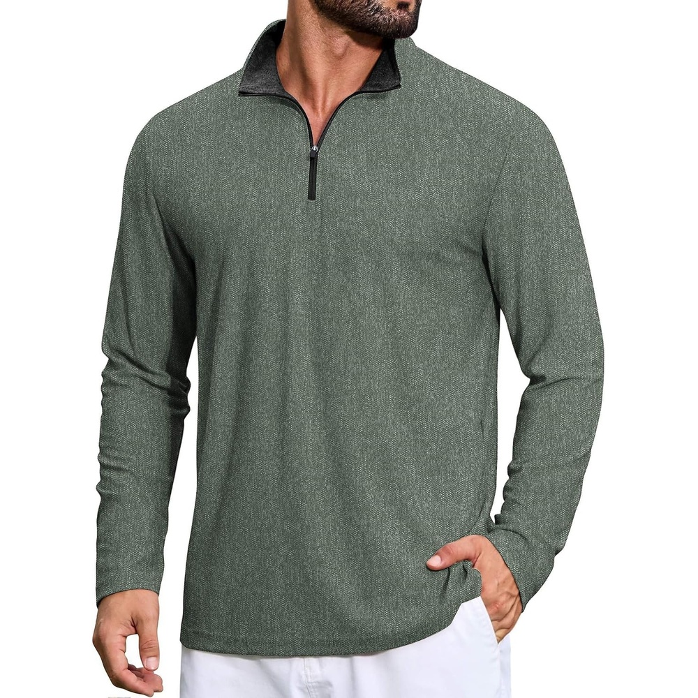 image:imageCOOFANDY Mens Quarter Zip Pullover Athletic Golf Mock Neck SweatshirtArmy Green